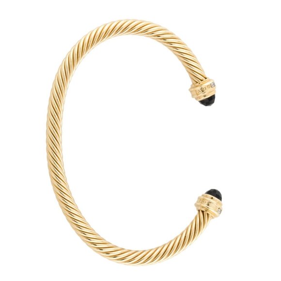 DAVID YURMAN 18K 750 YELLOW GOLD ONYX & DIAMOND CLASSIC CABLESPIRA® BRACELET - Picture 6 of 8